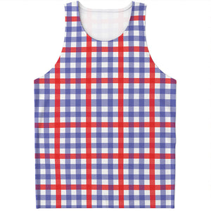 Blue Red And White Check Pattern Print Men's Tank Top