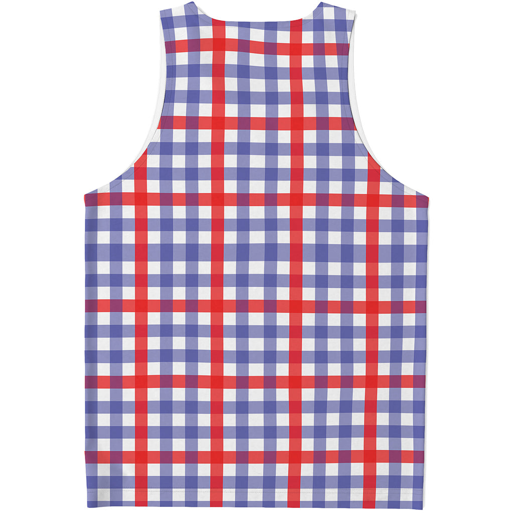 Blue Red And White Check Pattern Print Men's Tank Top