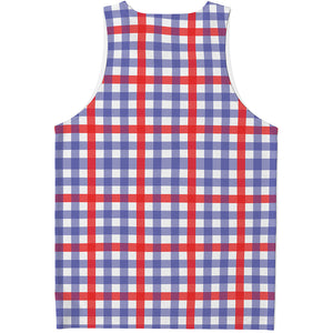 Blue Red And White Check Pattern Print Men's Tank Top