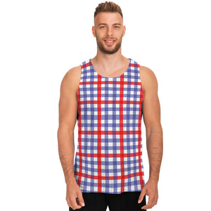 Blue Red And White Check Pattern Print Men's Tank Top