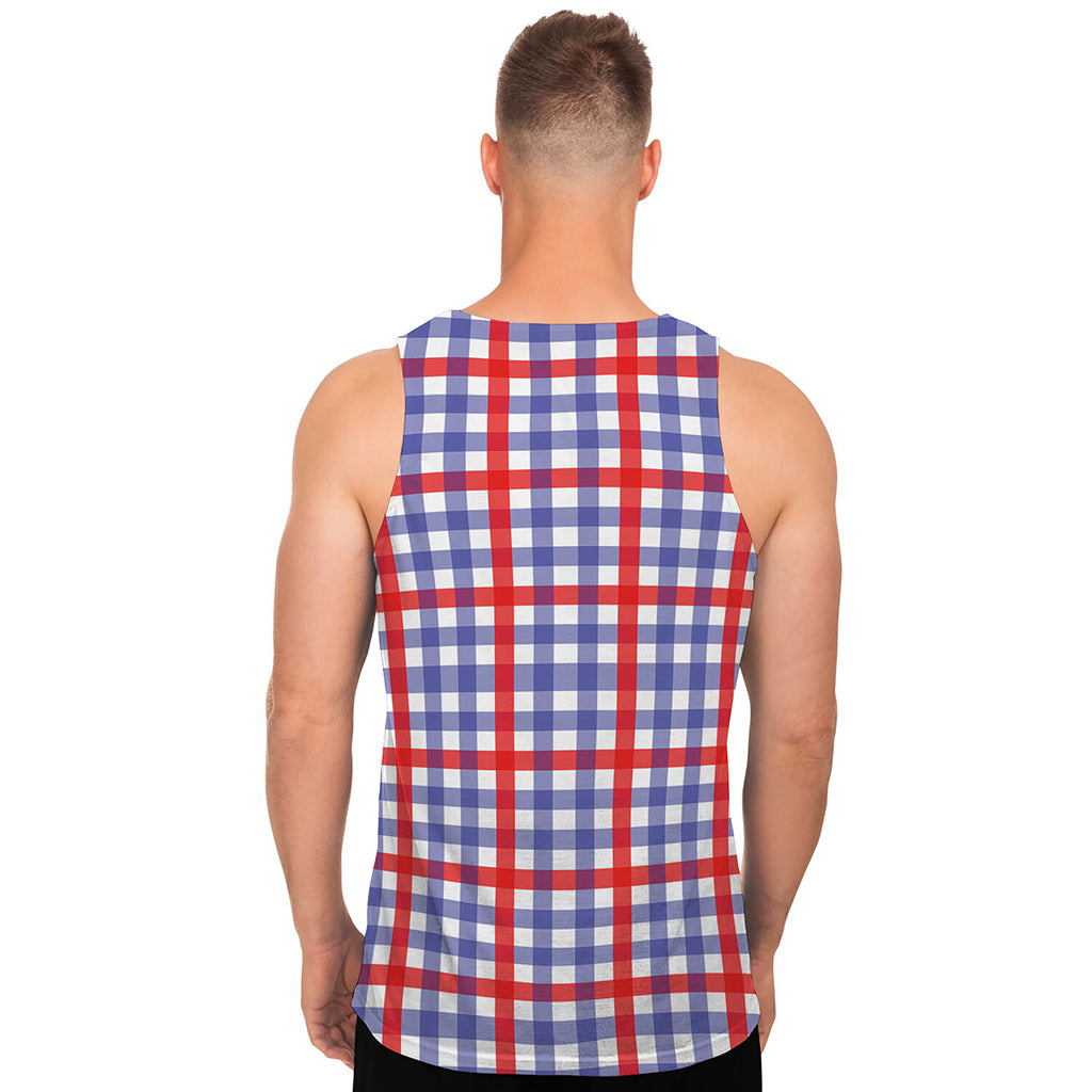 Blue Red And White Check Pattern Print Men's Tank Top