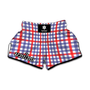 Blue Red And White Check Pattern Print Muay Thai Boxing Shorts