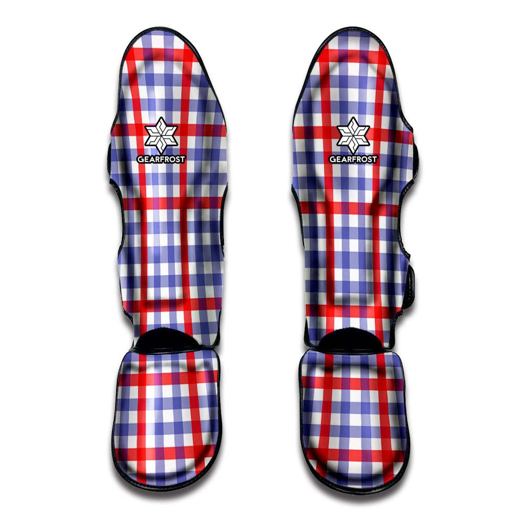 Blue Red And White Check Pattern Print Muay Thai Shin Guard