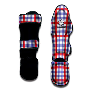 Blue Red And White Check Pattern Print Muay Thai Shin Guard