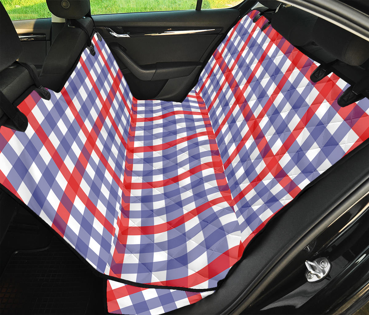 Blue Red And White Check Pattern Print Pet Car Back Seat Cover