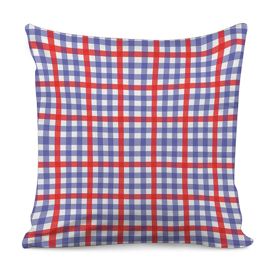 Blue Red And White Check Pattern Print Pillow Cover