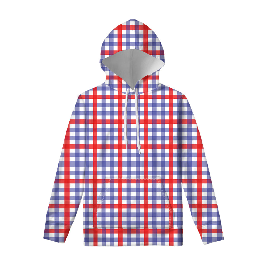 Blue Red And White Check Pattern Print Pullover Hoodie