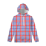 Blue Red And White Check Pattern Print Pullover Hoodie