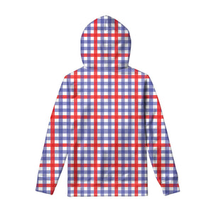 Blue Red And White Check Pattern Print Pullover Hoodie