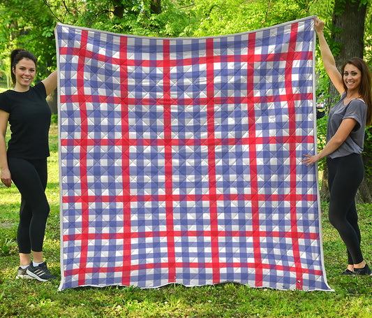 Blue Red And White Check Pattern Print Quilt