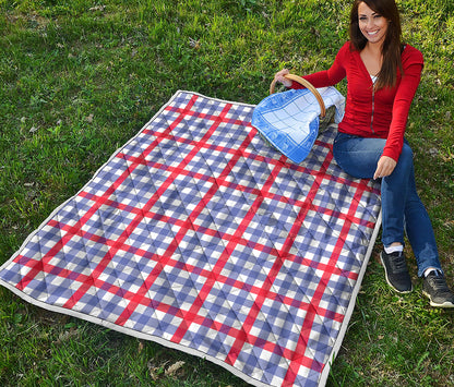 Blue Red And White Check Pattern Print Quilt
