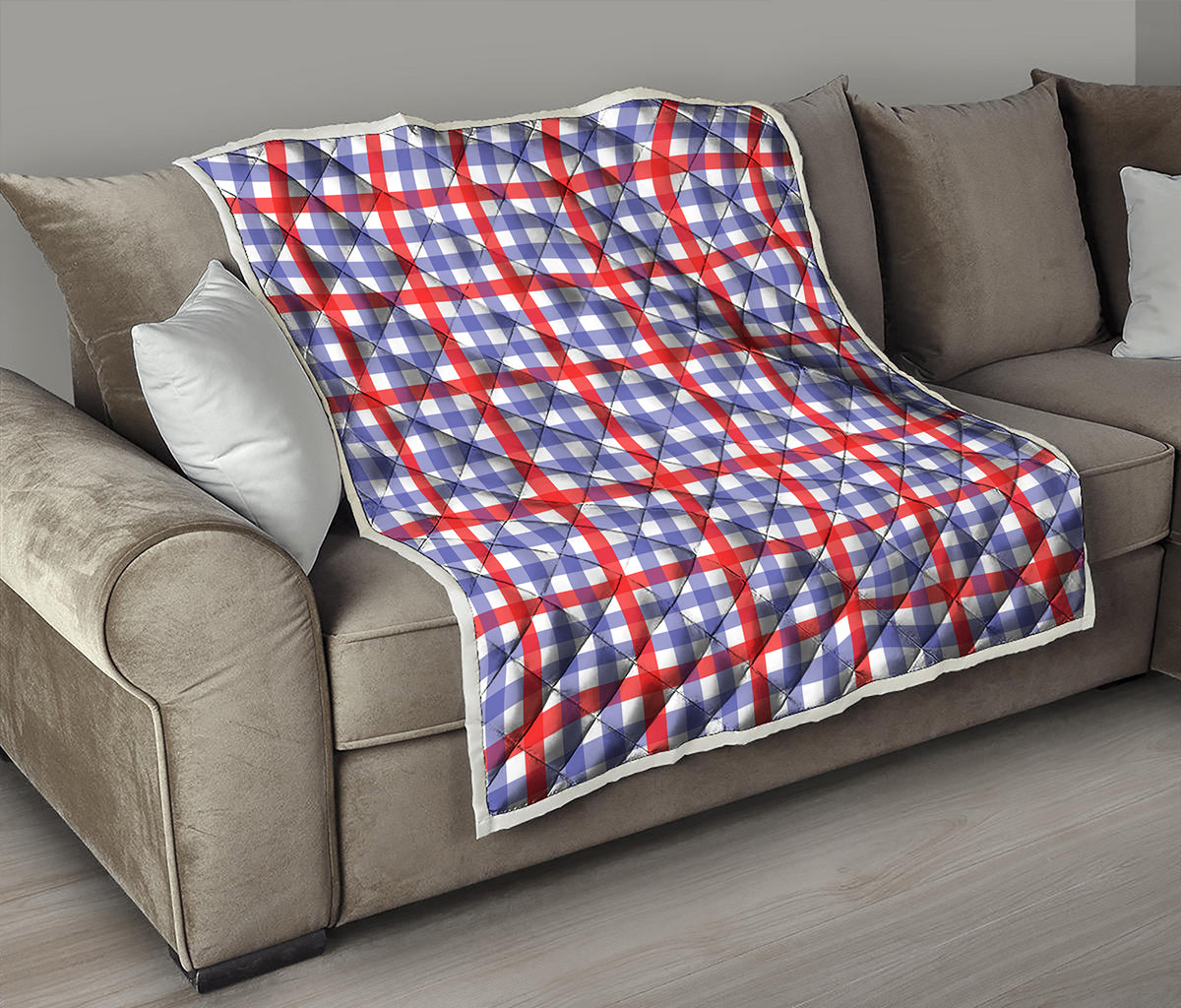 Blue Red And White Check Pattern Print Quilt