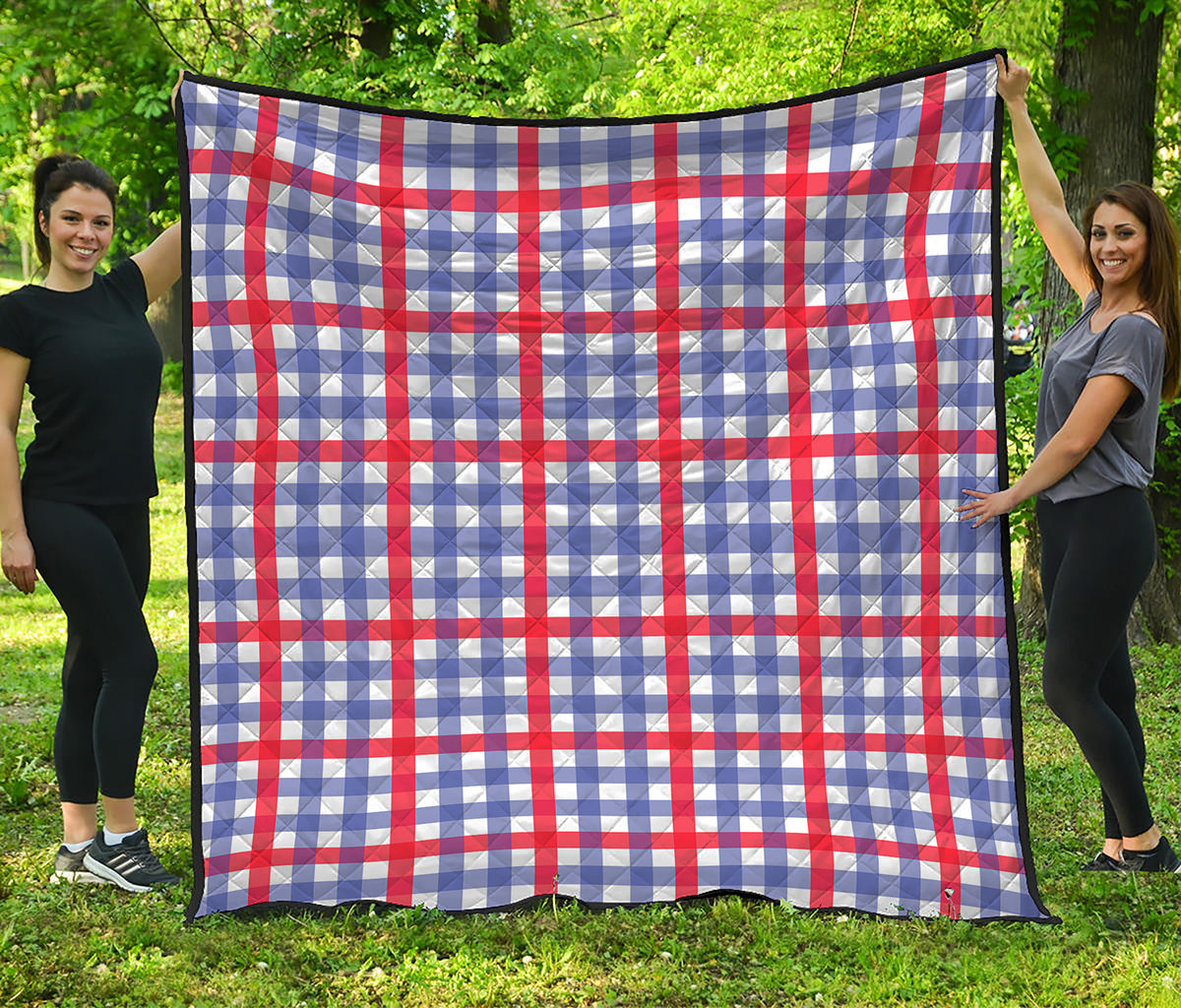 Blue Red And White Check Pattern Print Quilt
