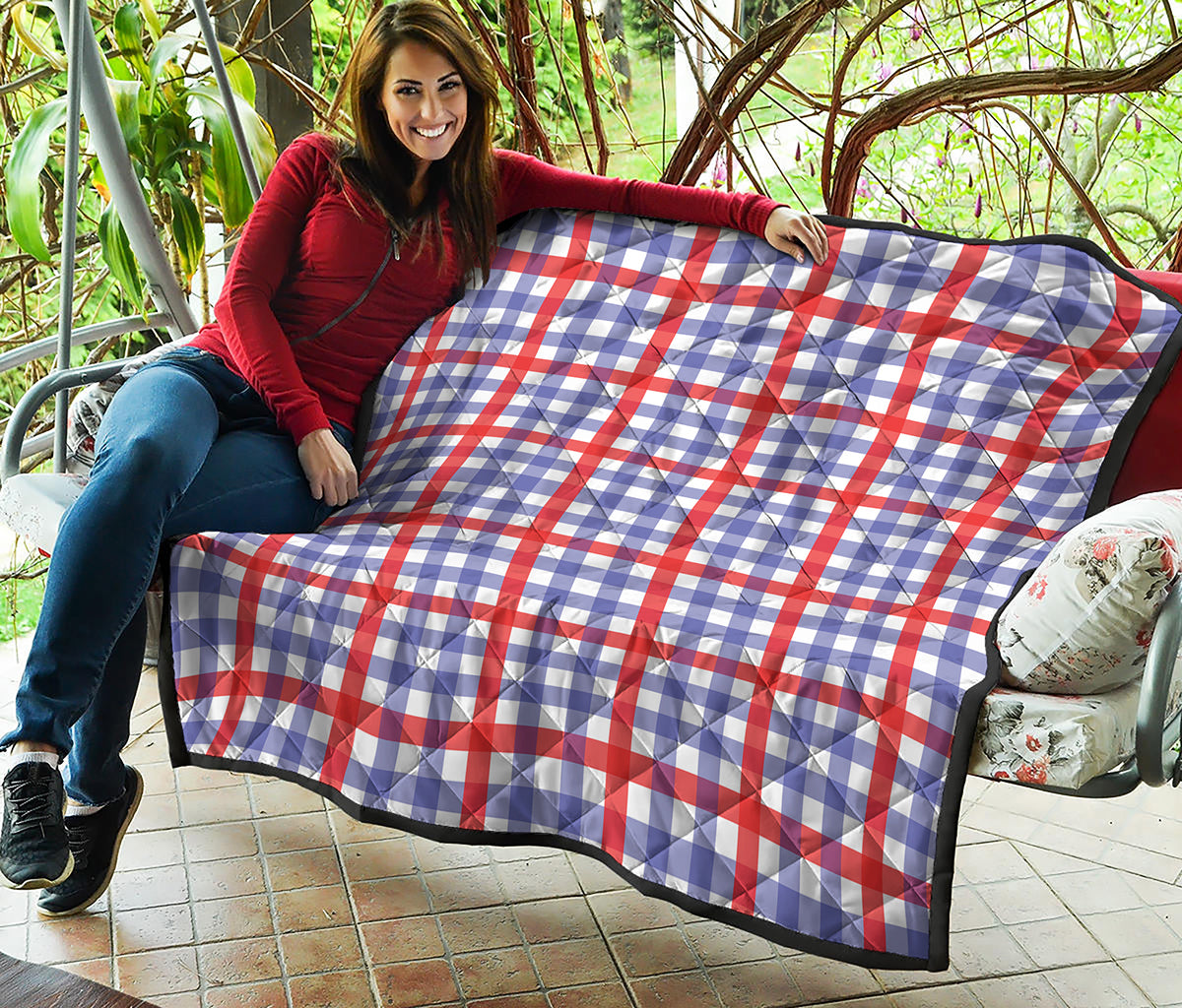Blue Red And White Check Pattern Print Quilt