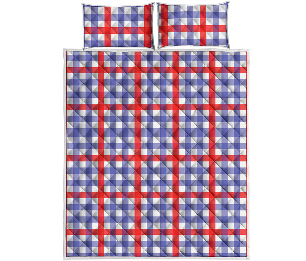 Blue Red And White Check Pattern Print Quilt Bed Set