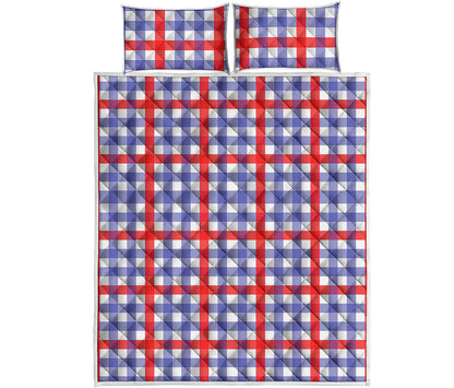 Blue Red And White Check Pattern Print Quilt Bed Set