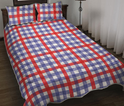 Blue Red And White Check Pattern Print Quilt Bed Set