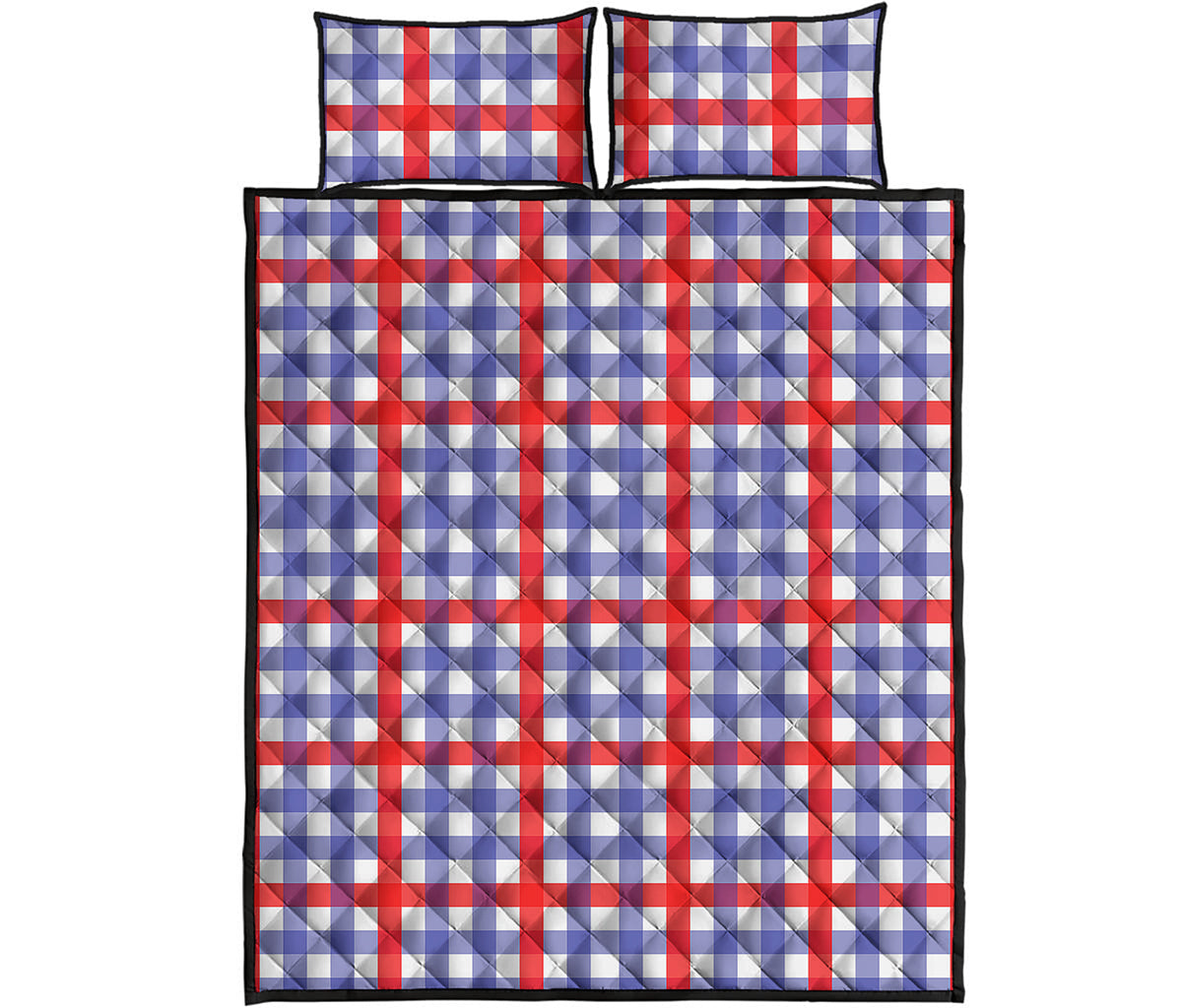 Blue Red And White Check Pattern Print Quilt Bed Set