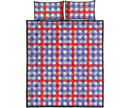 Blue Red And White Check Pattern Print Quilt Bed Set
