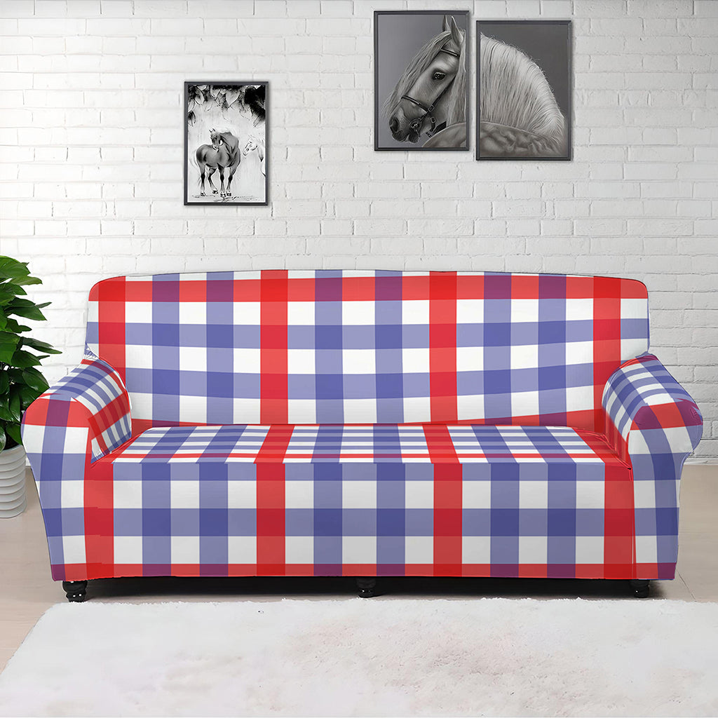 Blue Red And White Check Pattern Print Sofa Cover