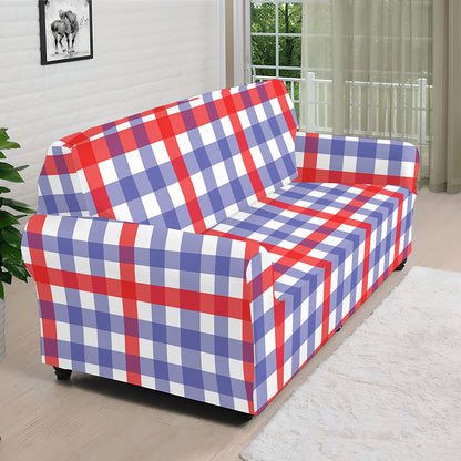 Blue Red And White Check Pattern Print Sofa Cover