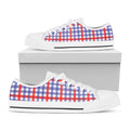 Blue Red And White Check Pattern Print White Low Top Sneakers