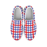 Blue Red And White Check Pattern Print White Slip On Shoes