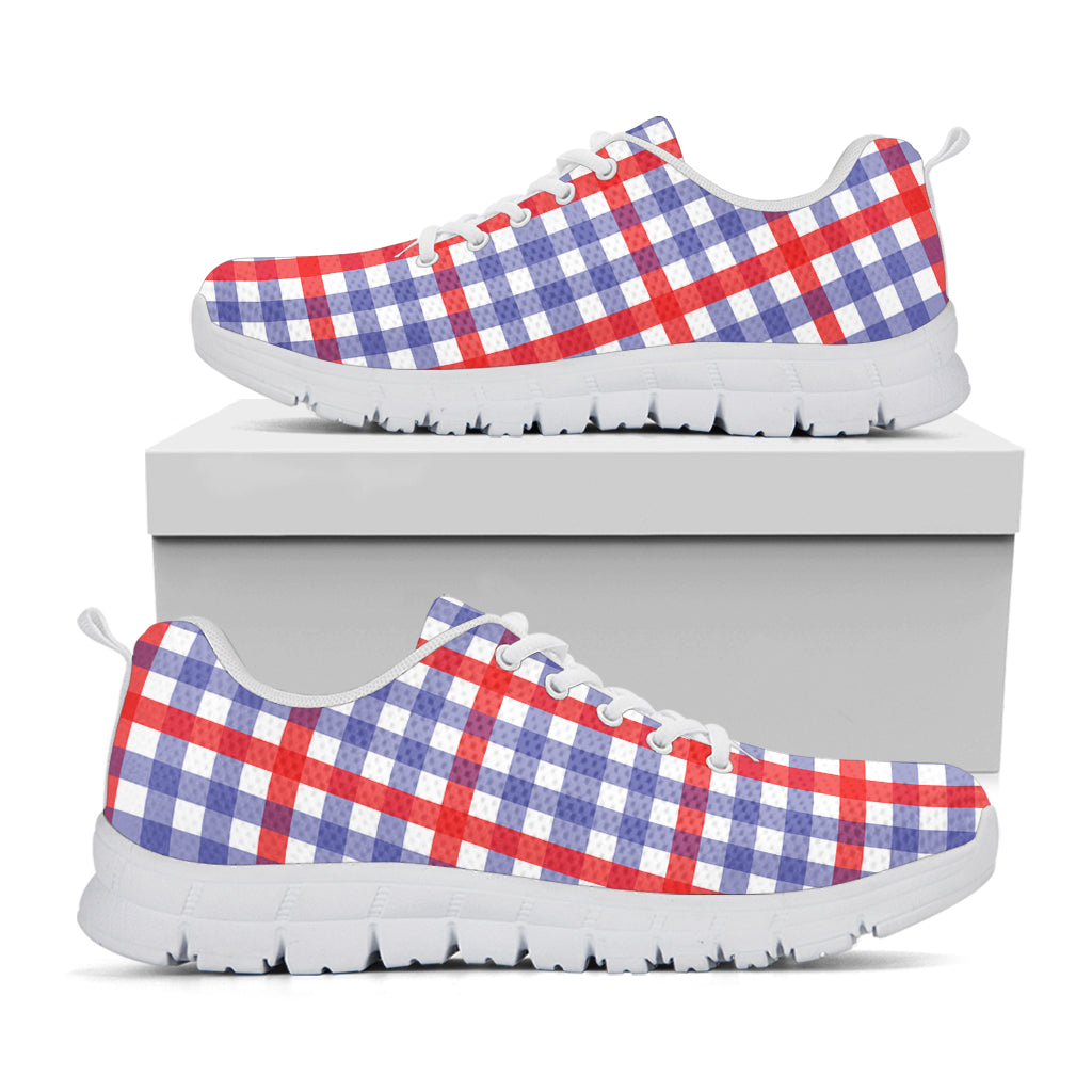 Blue Red And White Check Pattern Print White Sneakers