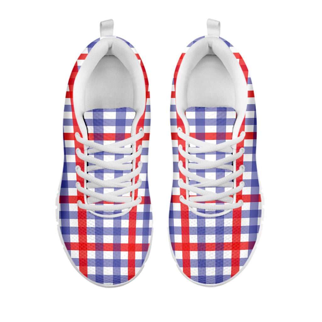 Blue Red And White Check Pattern Print White Sneakers