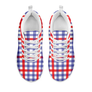 Blue Red And White Check Pattern Print White Sneakers