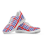 Blue Red And White Check Pattern Print White Sneakers