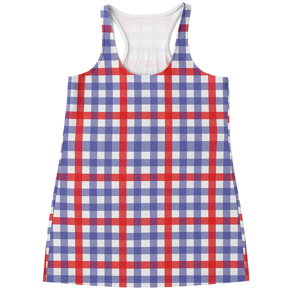 Blue Red And White Check Pattern Print Women's Racerback Tank Top