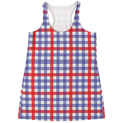 Blue Red And White Check Pattern Print Women's Racerback Tank Top