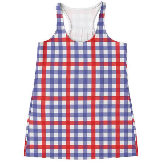 Blue Red And White Check Pattern Print Women's Racerback Tank Top