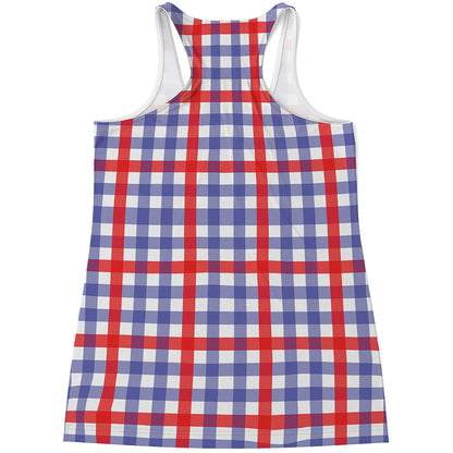Blue Red And White Check Pattern Print Women's Racerback Tank Top