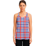 Blue Red And White Check Pattern Print Women's Racerback Tank Top