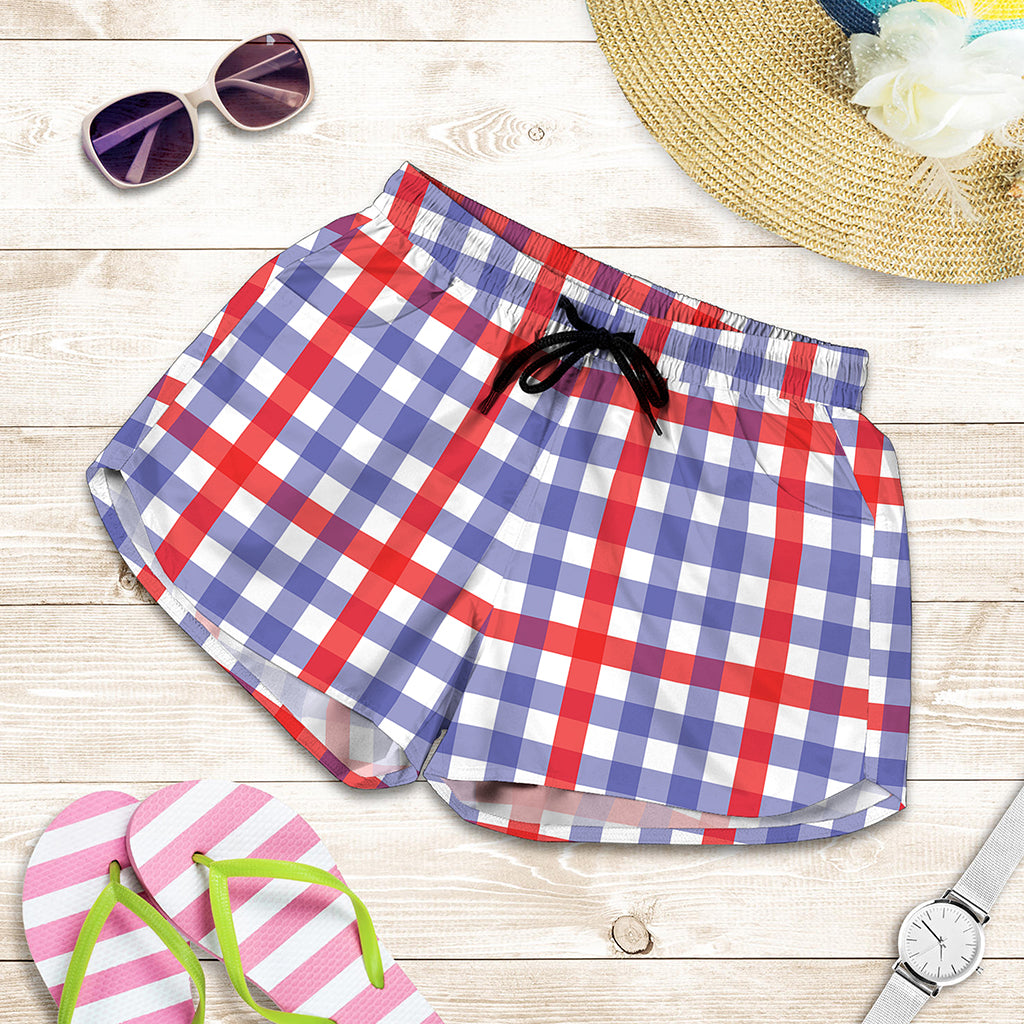 Blue Red And White Check Pattern Print Women's Shorts