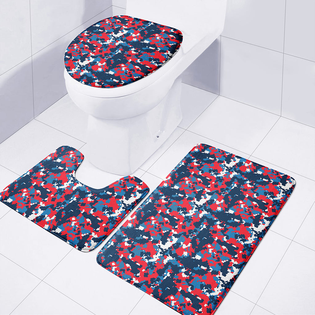 Blue Red And White Digital Camo Print 3 Piece Bath Mat Set