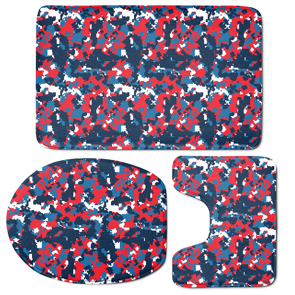 Blue Red And White Digital Camo Print 3 Piece Bath Mat Set