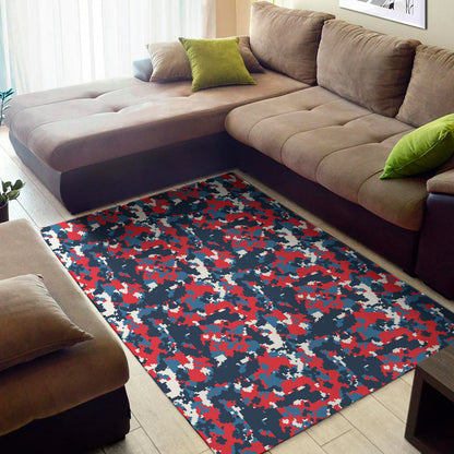 Blue Red And White Digital Camo Print Area Rug
