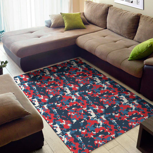 Blue Red And White Digital Camo Print Area Rug