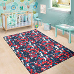 Blue Red And White Digital Camo Print Area Rug
