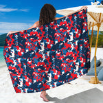 Blue Red And White Digital Camo Print Beach Sarong Wrap