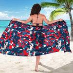 Blue Red And White Digital Camo Print Beach Sarong Wrap