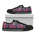 Blue Red And White Digital Camo Print Black Low Top Sneakers