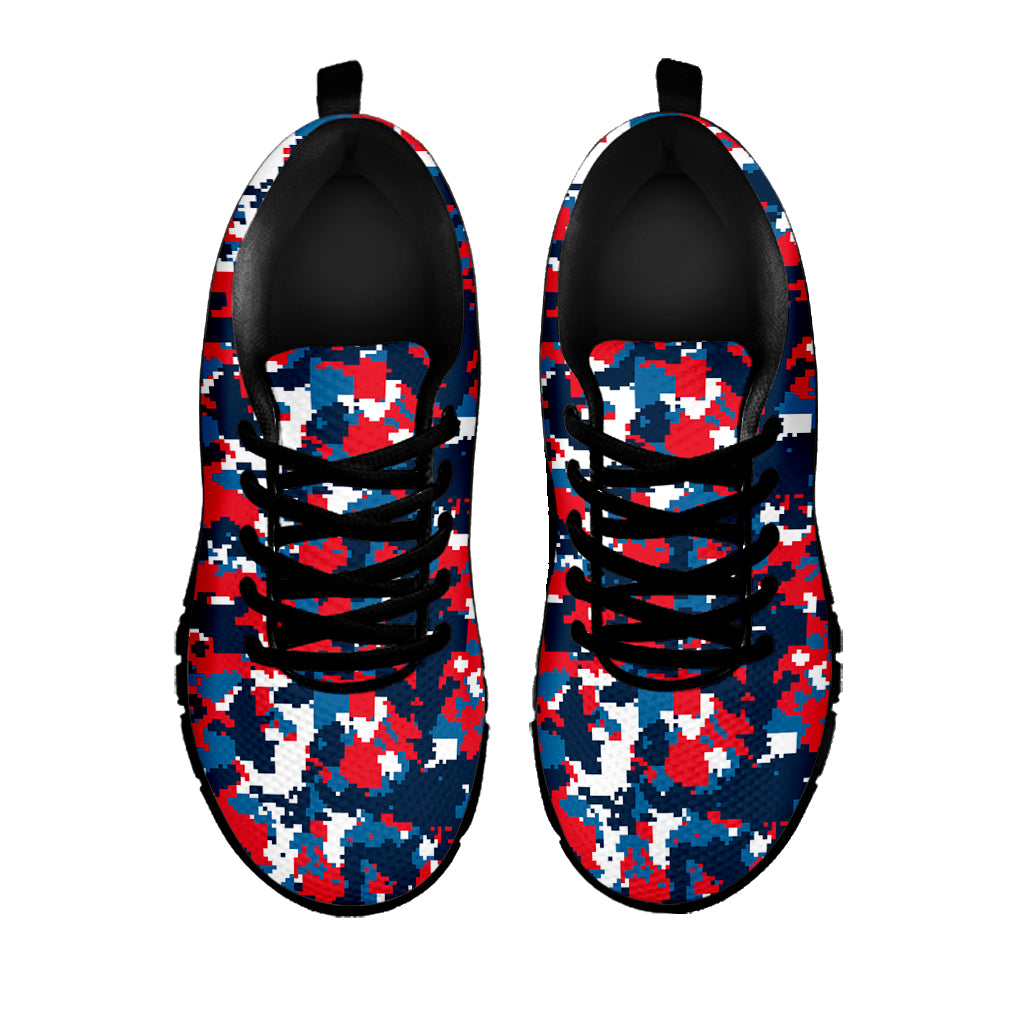 Blue Red And White Digital Camo Print Black Sneakers