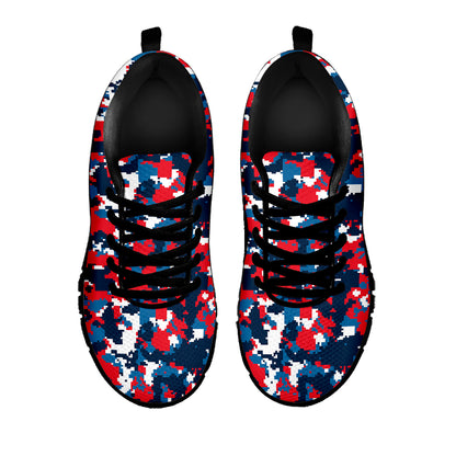 Blue Red And White Digital Camo Print Black Sneakers