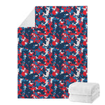 Blue Red And White Digital Camo Print Blanket