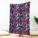 Blue Red And White Digital Camo Print Blanket