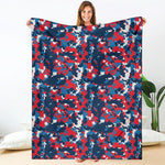 Blue Red And White Digital Camo Print Blanket